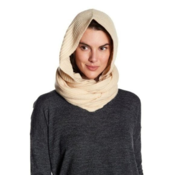 Free People Bottom Line Hooded Rib Cowl, Cream - Picture 4 of 4